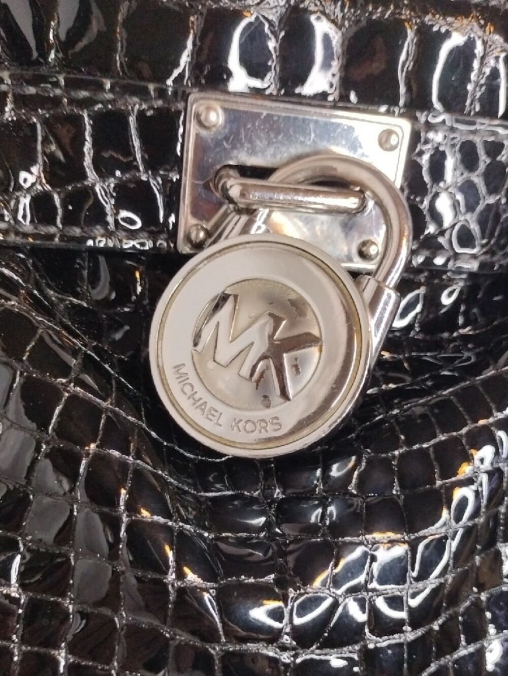 Michael Michael Kors Hamilton Black Croc-Embossed Patent Leather Tote Bag - Picture 3 of 16